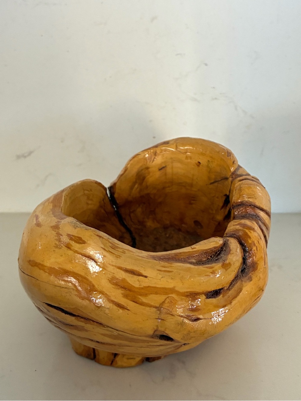 Vintage 1970 hand-carved wooden burl bowl created by Harold Garner Smith.